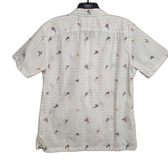 Tori Richard Bird Print Cotton Button Up Men's Sz Large White Embroidered McCaws - Picture 4 of 13